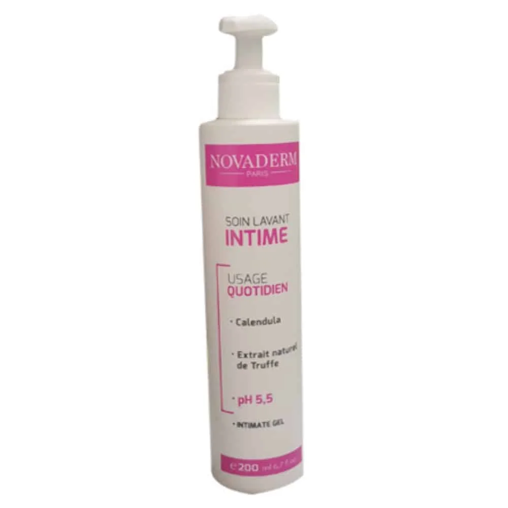 novaderm-soin-lavant-intime-usage-quotidien-ph-55-200ml.jpg Flacon pompe blanc et rose Novaderm Soin Lavant Intime 200 ml