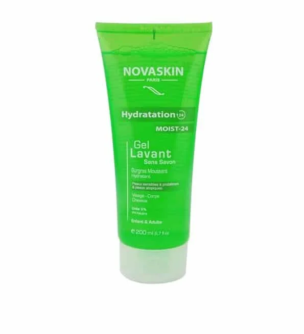 novaskin-gel-lavant-sans-savon-200ml.jpg Tube vert Novaskin Gel Lavant Sans Savon visage corps cheveux 200 ml