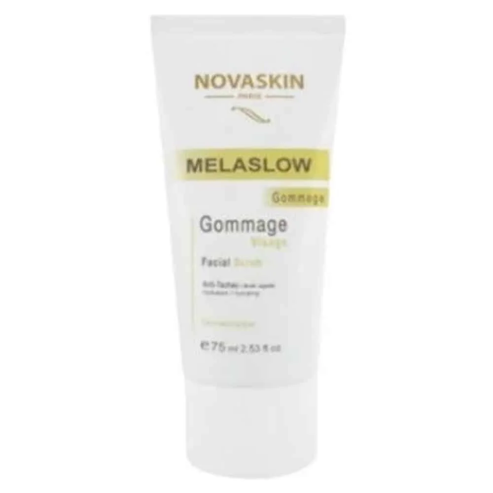 novaskin-melaslow-gommage-75ml.jpg Tube blanc Novaskin Melaslow gommage visage anti-taches 75 ml