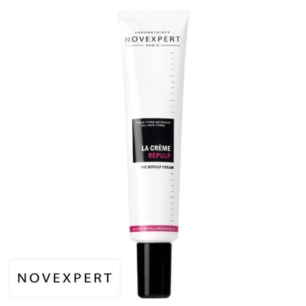 Tube blanc Novexpert La Crème Repulp acide hyaluronique étiquette noire