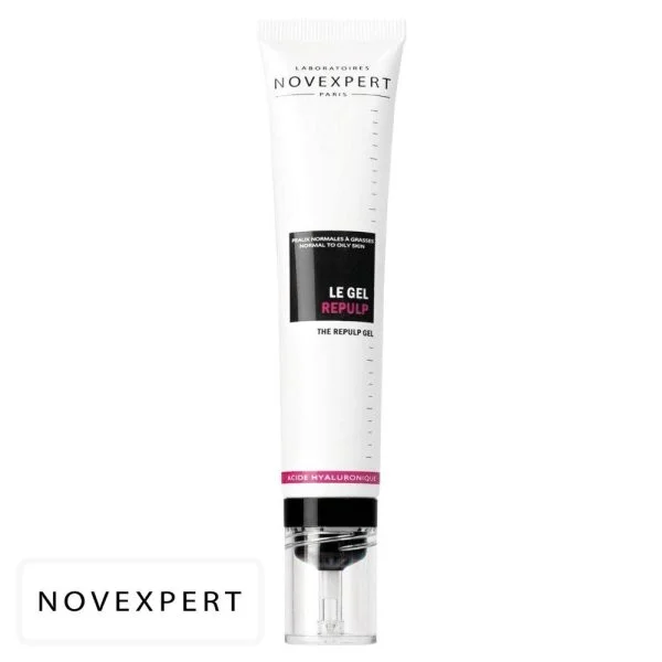 Tube blanc Novexpert Le Gel Repulp acide hyaluronique embout transparent