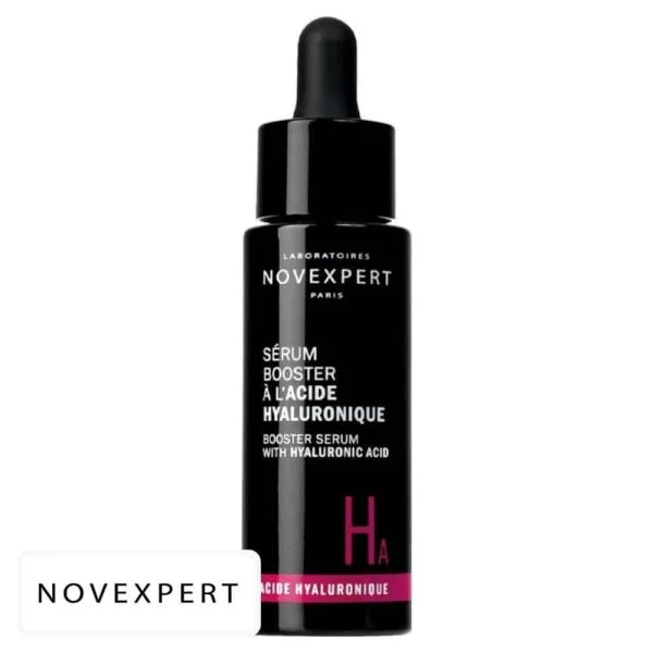 Flacon noir compte-gouttes Novexpert Sérum Booster acide hyaluronique 30 ml