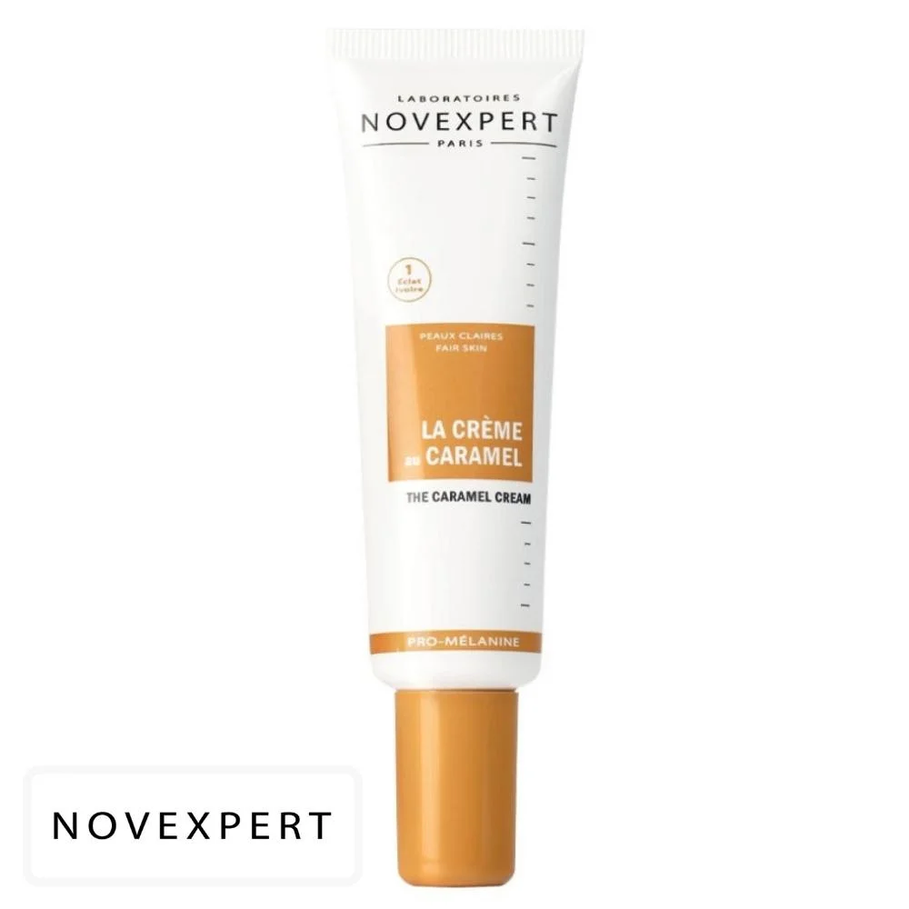 novexpert-me-pro-melanine-la-creme-au-caramel-eclat-ivoire-30ml.jpg Tube blanc et caramel Novexpert Crème au Caramel teinte 1 peaux claires