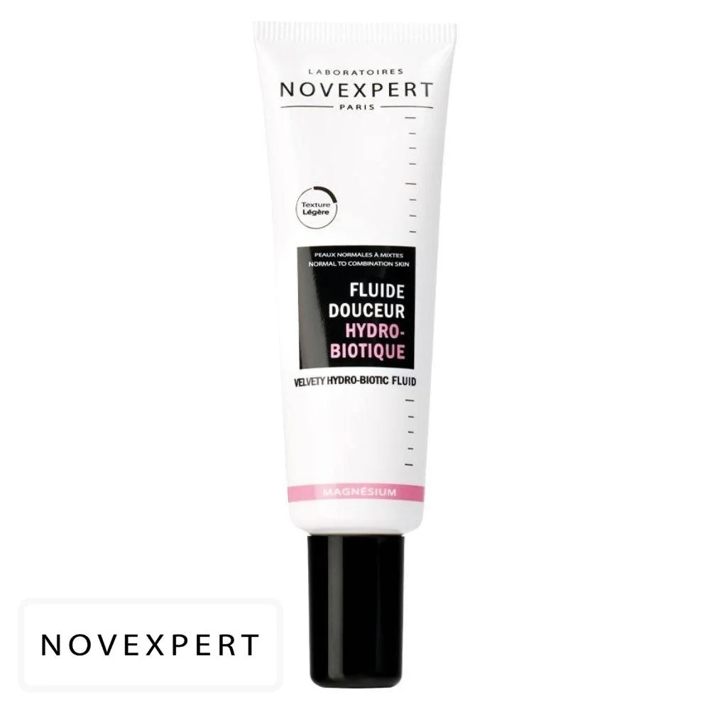 novexpert-mg-magnesium-fluide-douceur-hydro-biotique-30ml.jpg Tube blanc Novexpert Fluide Douceur Hydro-biotique Magnésium liseré rose