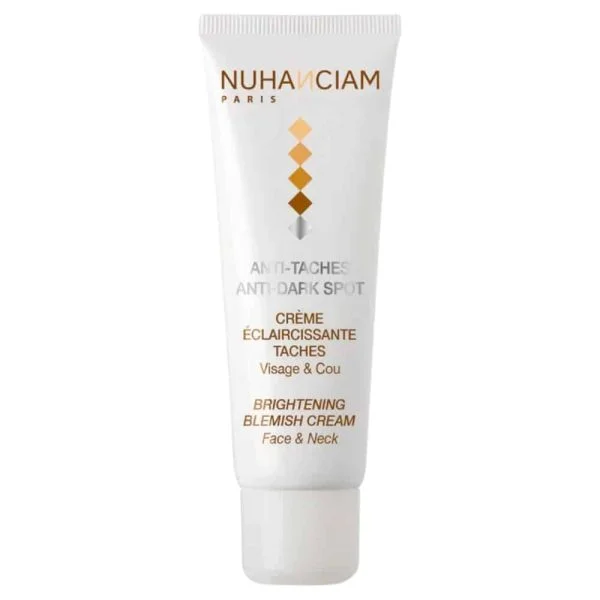 Tube blanc Nuhanciam crème éclaircissante taches visage et cou anti-taches