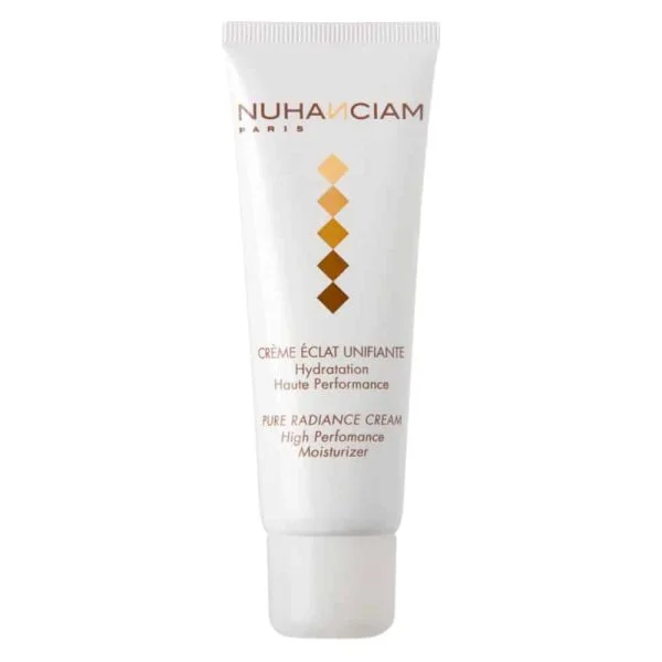 Tube blanc Nuhanciam crème éclat unifiante hydratation haute performance visage