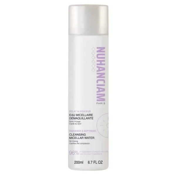 Flacon blanc Nuhanciam eau micellaire démaquillante 200 ml éclat et douceur
