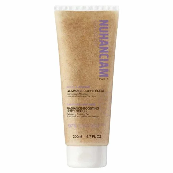 Tube beige Nuhanciam gommage corps éclat gel exfoliant moussant 200 ml