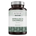 Flacon brun étiquette verte Nutralie Elements Spirulina Chlorella 180 capsules