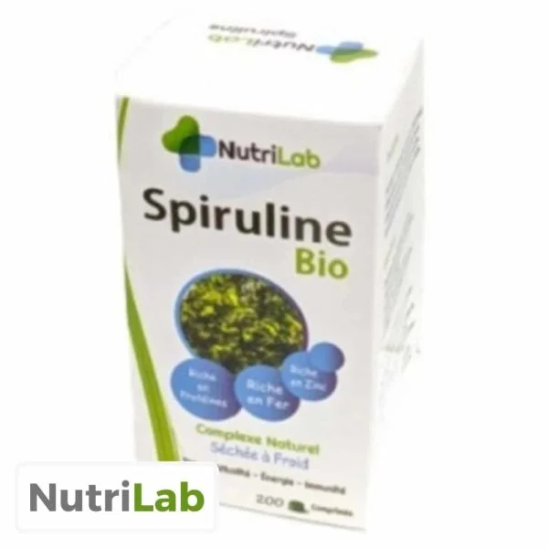 Boîte blanche et verte NutriLab Spiruline Bio comprimés complément alimentaire