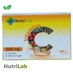 Boîte orange Nutrilab Vitamine C 500 mg, fruits formant la lettre C