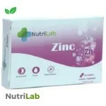 Boîte blanche et rose Nutrilab Zinc, pictogrammes immunité peau antioxydant