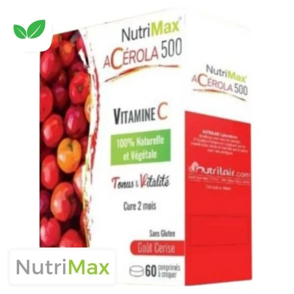 Nutrilair Nutrimax Acérola 500 Vitamine C Goût Cerise 60 Comprimés