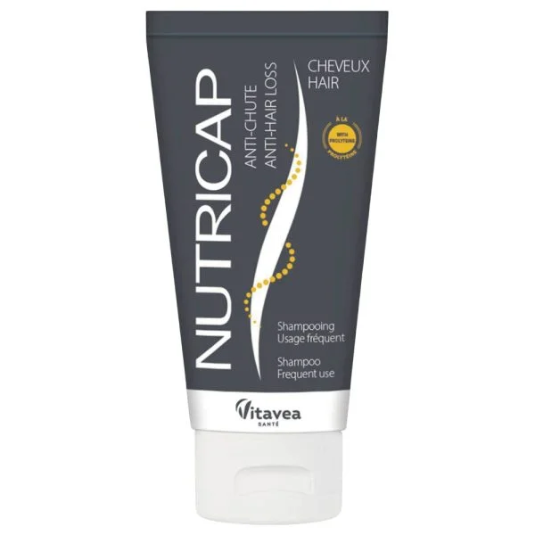 Tube gris Nutricap shampooing anti-chute prolytéine Vitavea Santé bouchon blanc