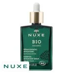 Flacon verre vert compte-gouttes Nuxe Bio Organic sérum essentiel antioxydant graines de chia