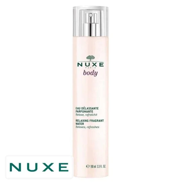 Flacon vaporisateur rosé Nuxe Body eau délassante parfumante 100 ml capot argenté