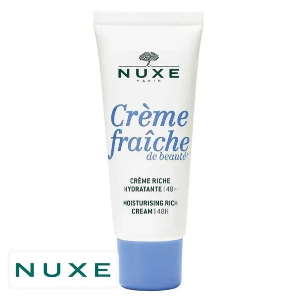 Tube blanc bouchon bleu Nuxe Crème Fraîche de Beauté crème riche hydratante