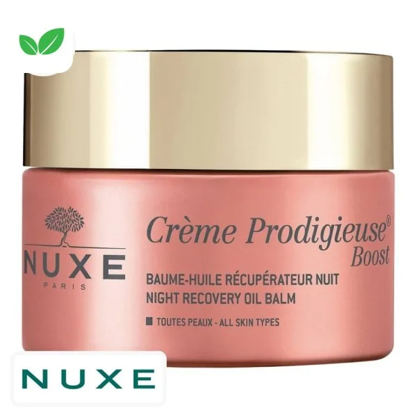 Pot rose Nuxe Crème Prodigieuse Boost baume-huile nuit, couvercle doré