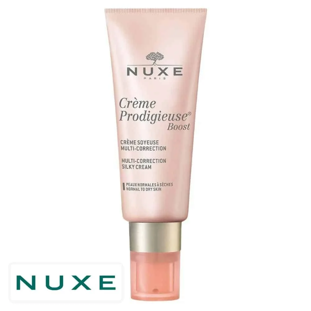 nuxe-creme-prodigieuse-boost-creme-soyeuse-multi-correction-40ml.jpg Tube rosé Nuxe Crème Prodigieuse Boost crème soyeuse multi-correction, pompe dorée