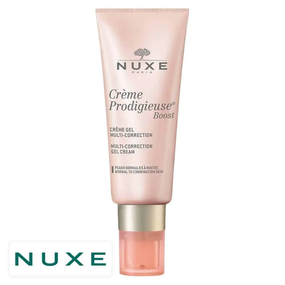 nuxe-creme-prodigieuse-boost-gel-creme-multi-correction-40ml.jpg Tube rosé Nuxe Crème Prodigieuse Boost crème gel multi-correction, pompe dorée