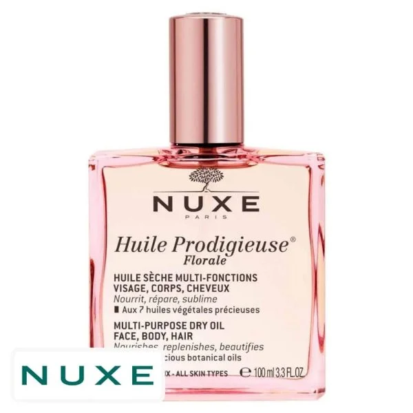 Flacon verre rosé Nuxe Huile Prodigieuse Florale huile sèche multi-fonctions 100 ml