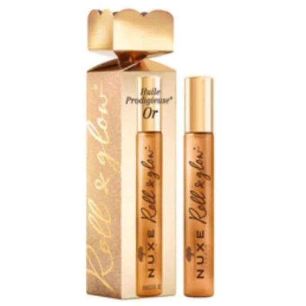 Coffret doré et stick à bille Nuxe Huile Prodigieuse Or Roll & Glow