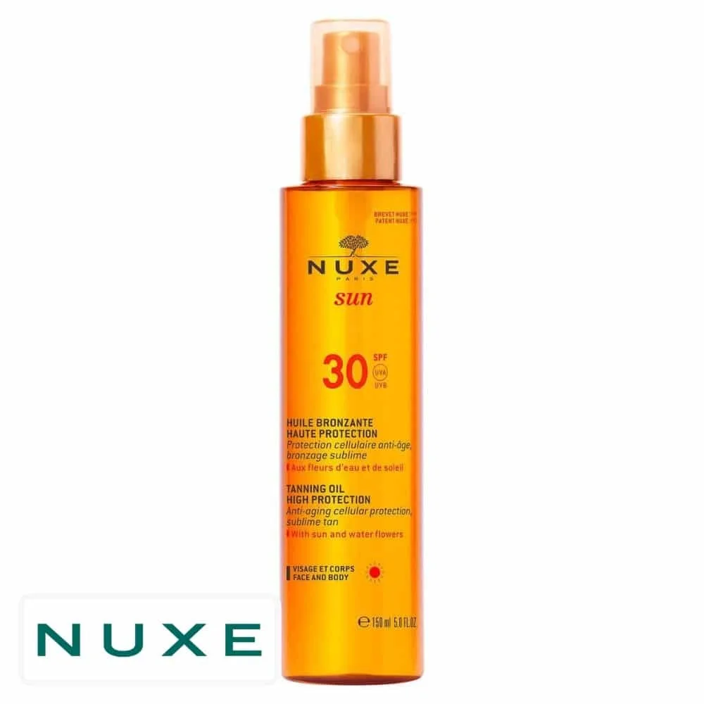 nuxe-sun-huile-bronzante-spf30-150ml.jpg Vaporisateur ambré Nuxe Sun huile bronzante haute protection SPF30 visage et corps