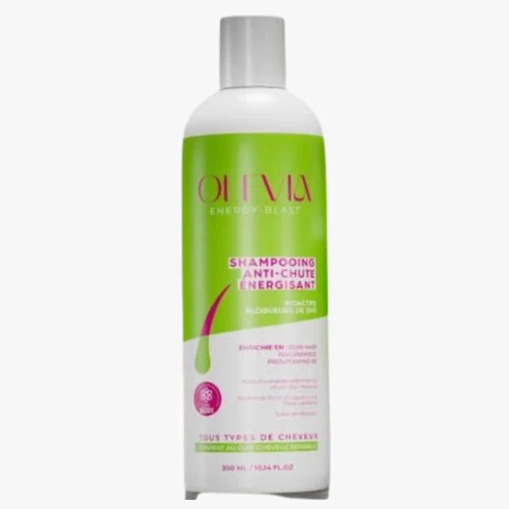 olevia-shampoing-anti-chute-energisant-300ml.jpg Flacon vert Olevia Energy-Blast shampooing anti-chute énergisant 300 ml