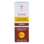 Étui blanc et brun Orfine Crème Solaire Haute Protection Teintée SPF50+
