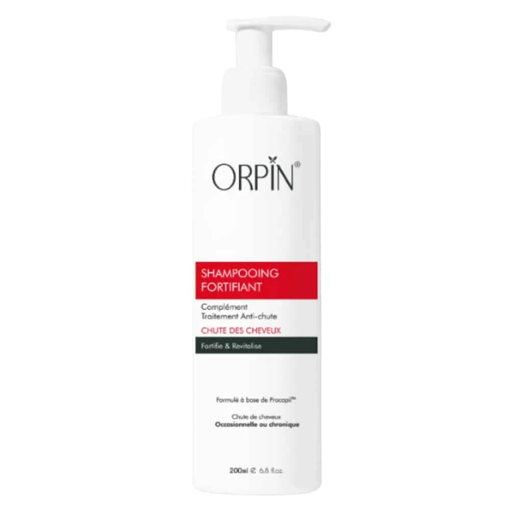 orpin-shampoing-fortifiant-200ml.jpg Flacon pompe blanc et rouge Orpin shampooing fortifiant 200 ml
