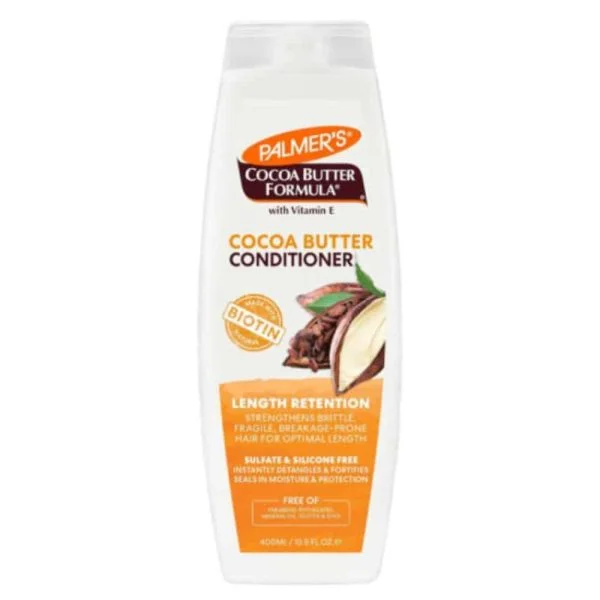 Flacon blanc et orange Palmer's Cocoa Butter après-shampoing Length Retention 400 ml
