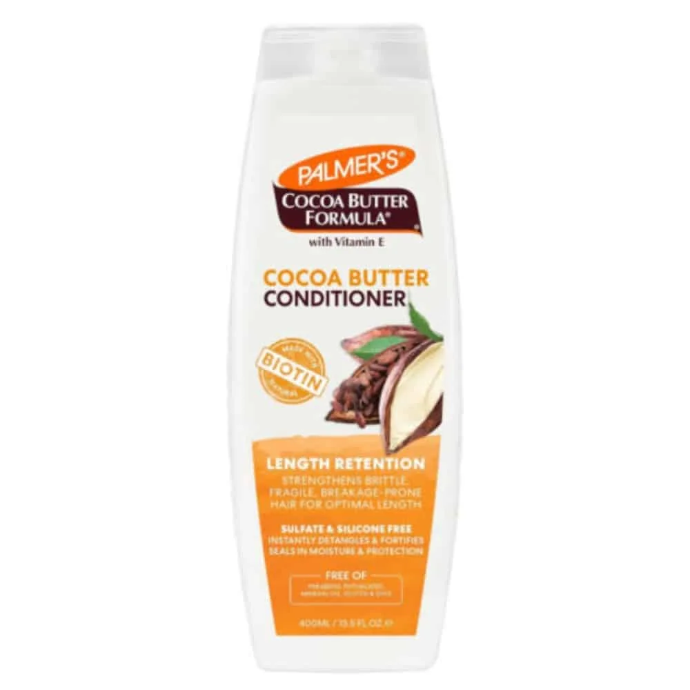 palmer-length-retention-apres-shampoing-beurre-de-cacao-400ml.jpg Flacon blanc et orange Palmer's Cocoa Butter après-shampoing Length Retention 400 ml
