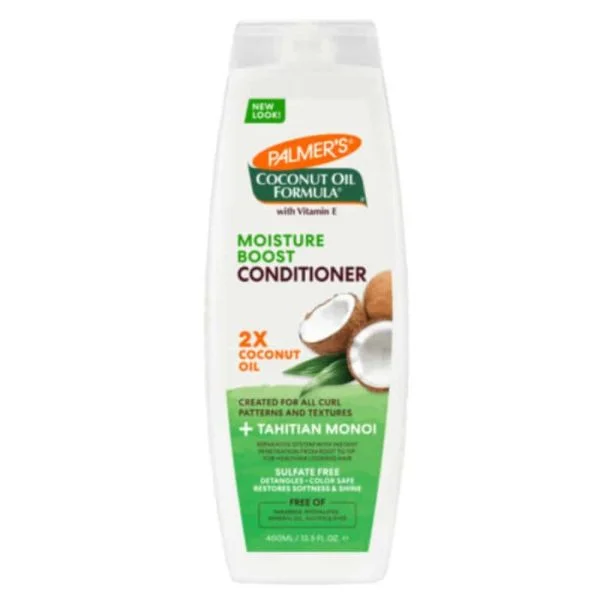 Flacon blanc et vert Palmer's Moisture Boost après-shampoing huile de coco 400 ml