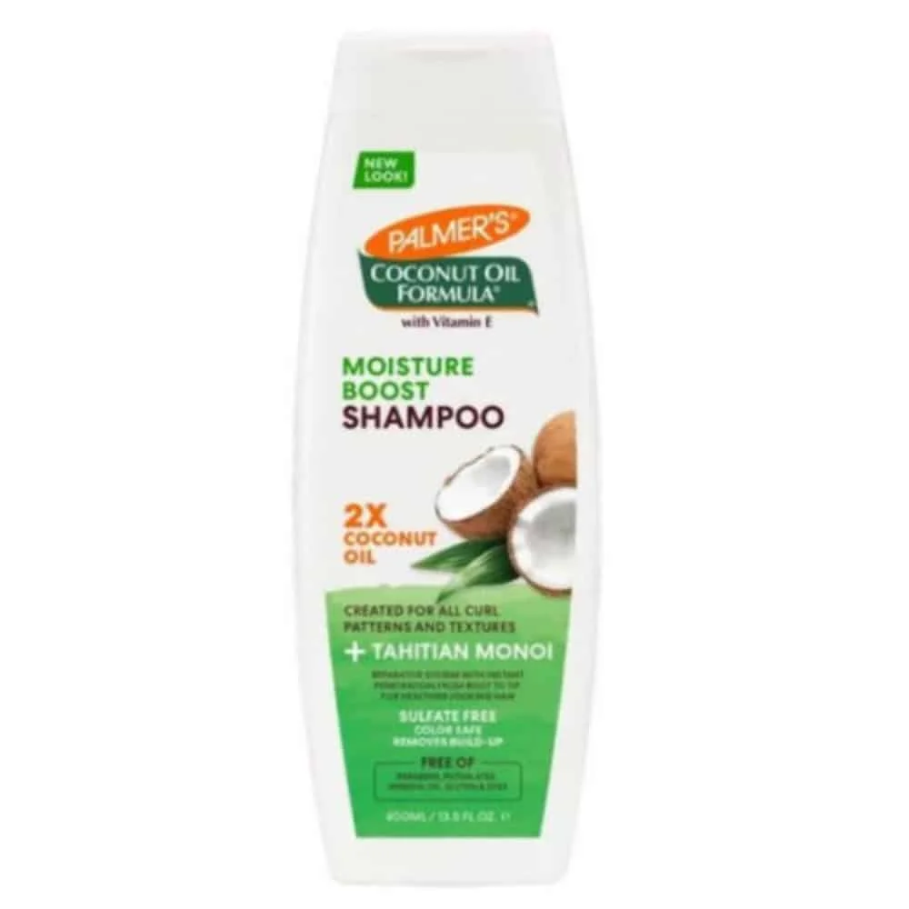 palmer-moisture-boost-shampoing-400ml.jpg Flacon blanc et vert Palmer's Moisture Boost shampoing huile de coco 400 ml