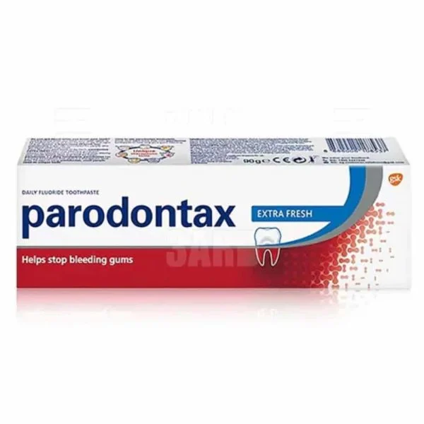 Étui rouge et blanc Parodontax Extra Fresh dentifrice au fluor, 90 g