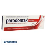 Tube Parodontax Original dentifrice quotidien au fluor, étui rouge et blanc