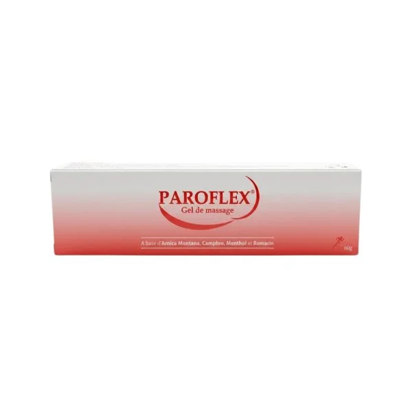 Tube blanc et rouge Paroflex gel de massage à l'arnica, 60 g