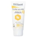 Tube blanc et jaune Phyteane fluide solaire SPF 50+ toucher sec 100 ml