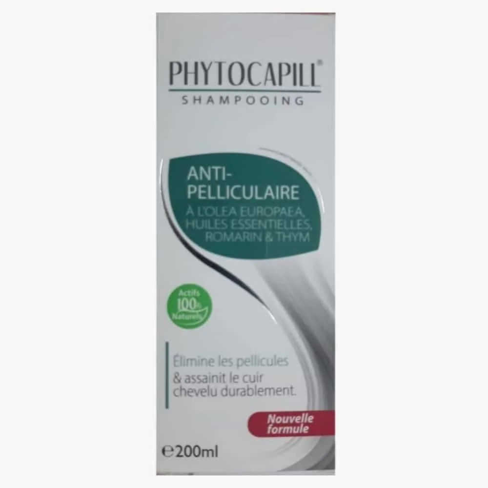 phytocapill-shampoing-anri-pelliculaire-200ml.jpg Boîte blanche et verte Phytocapill shampoing anti-pelliculaire romarin thym