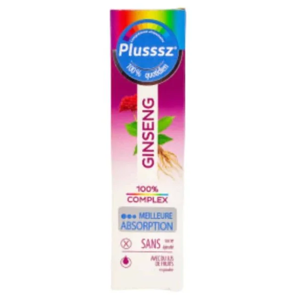 Étui coloré Plusssz Ginseng 100% Complex comprimés effervescents 20 unités