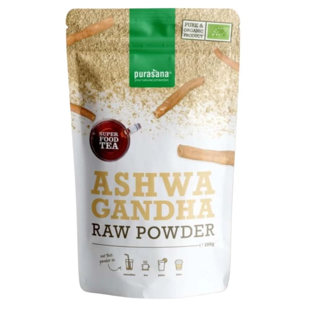 poudre-dashwaganda-bio-100-gr-purasana.jpg Sachet beige Purasana poudre crue d'ashwagandha bio 100 g