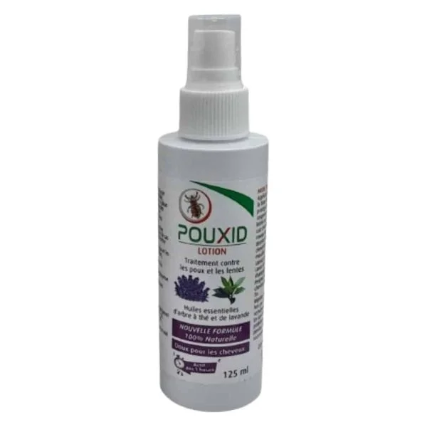 Flacon vaporisateur blanc Pouxid Lotion traitement anti-poux et lentes 125ml
