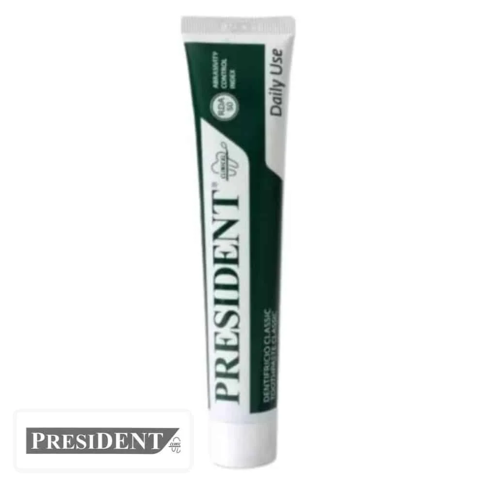 president-daily-use-dentifrice-quotidien-50ml.jpg Tube vert foncé du dentifrice President Daily Use classique
