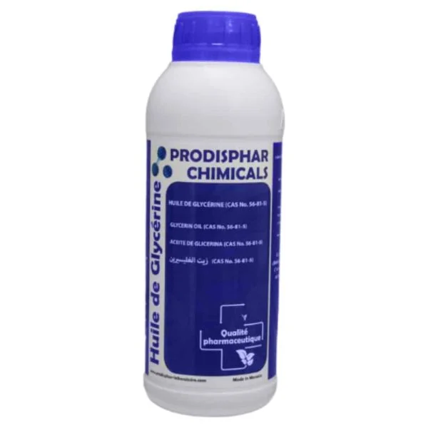 Flacon blanc et bleu Prodisphar Chimicals huile de glycérine 1 litre