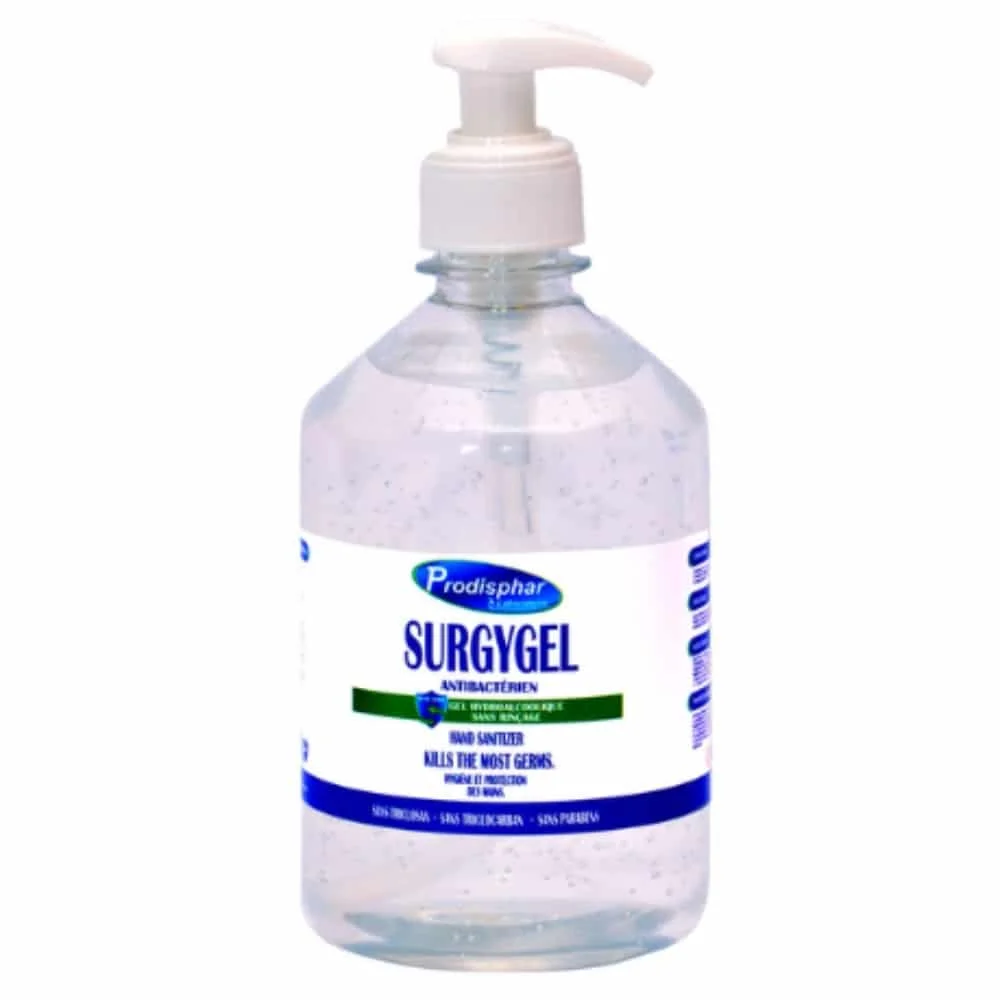 prodisphar-surgygel-gel-hydroalcoolique-anti-bacterien-500ml.jpg Flacon pompe transparent Prodisphar Surgygel gel hydroalcoolique 500 ml