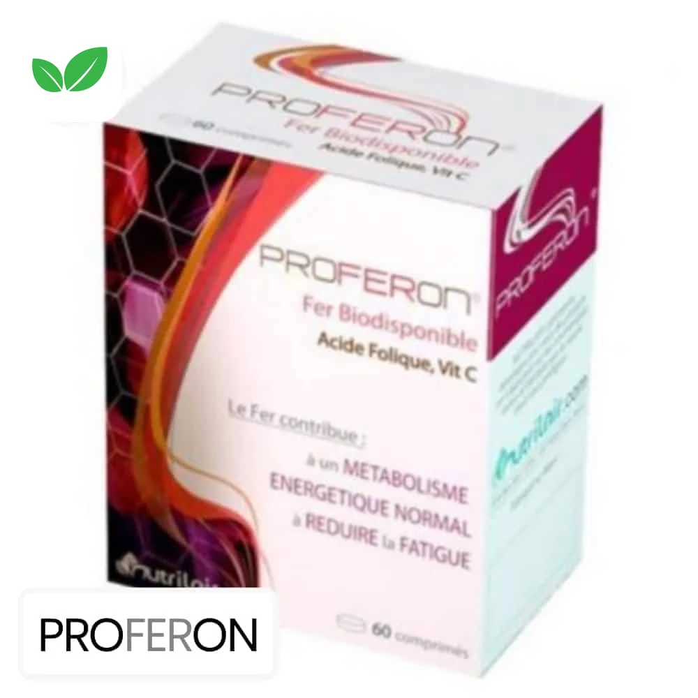 proferon-fer-biodisponible-30-comprimes.jpg Étui blanc et fuchsia PROFERON Nutrilair fer biodisponible 60 comprimés