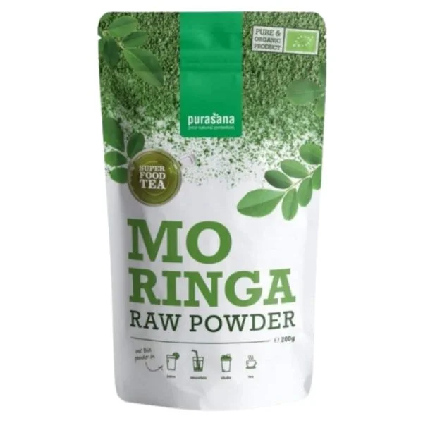 Sachet vert Purasana poudre de moringa crue bio 200 g