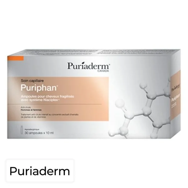 Étui Puriaderm Puriphan ampoules cheveux fragilisés, trente ampoules de 10 ml