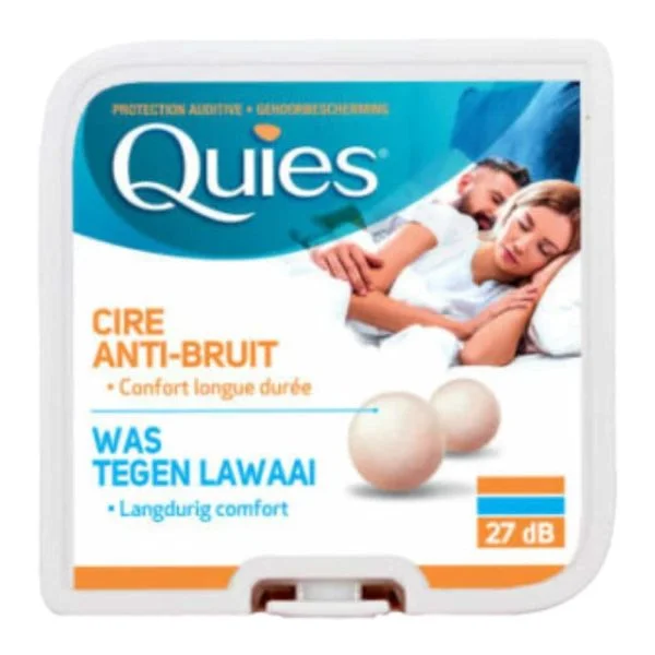 Boîtier Quies cire anti-bruit 27 dB avec deux boules de cire blanches