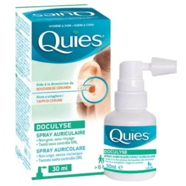 Étui et flacon pompe Quies Doculyse spray auriculaire 30 ml